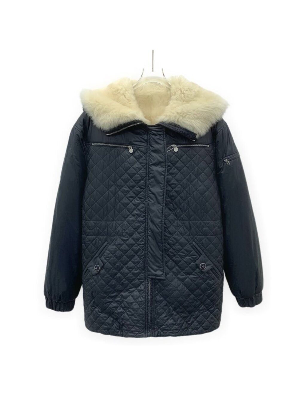Chanel Black Quilted Shearling Zip-Up Jacket